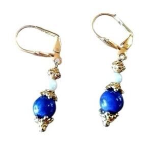 Vintage Lapis Lazuli & Freshwater Pearl Drop Earrings — Classic Blue Gem Dangle